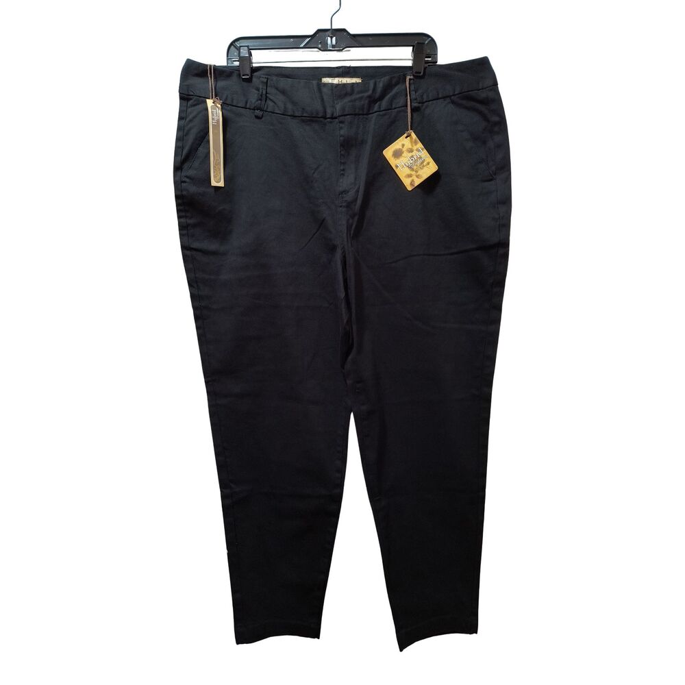 Hybrid & Company Flat Front Stretch Trousers Women 22 Black Slim Leg Ankle NWT